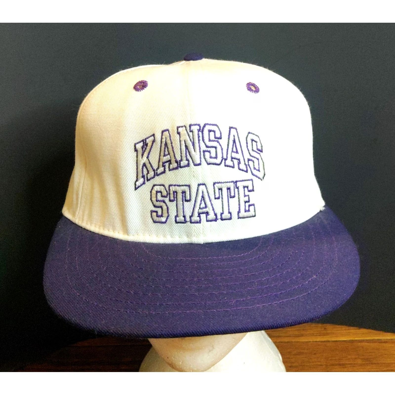 Vintage VINTAGE Kansas State Wildcats Baseball Cap Pro Line Adults 7 3/8 White USA Made Cotton Canvas Adjustable Mens Hats Cap Size ONE SIZE - 2 Thumbnail