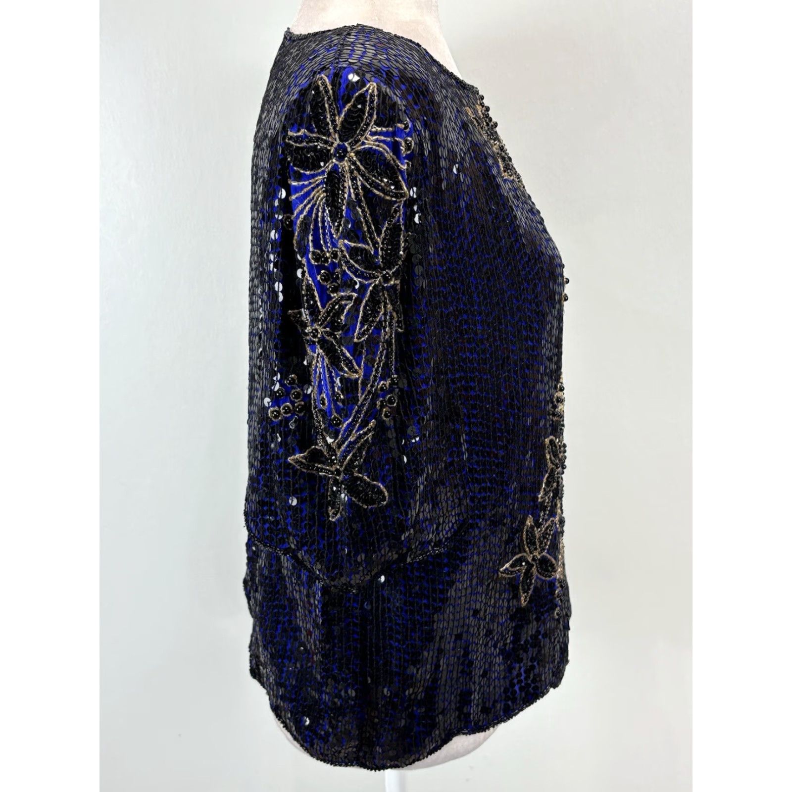 Vintage VINTAGE Scala Beaded Shirt Blouse Silk Floral Design Womens Large Blue Black Vintage 90s Party Formal Beaded Accent Size L / US 10 / IT 46 - 4 Thumbnail