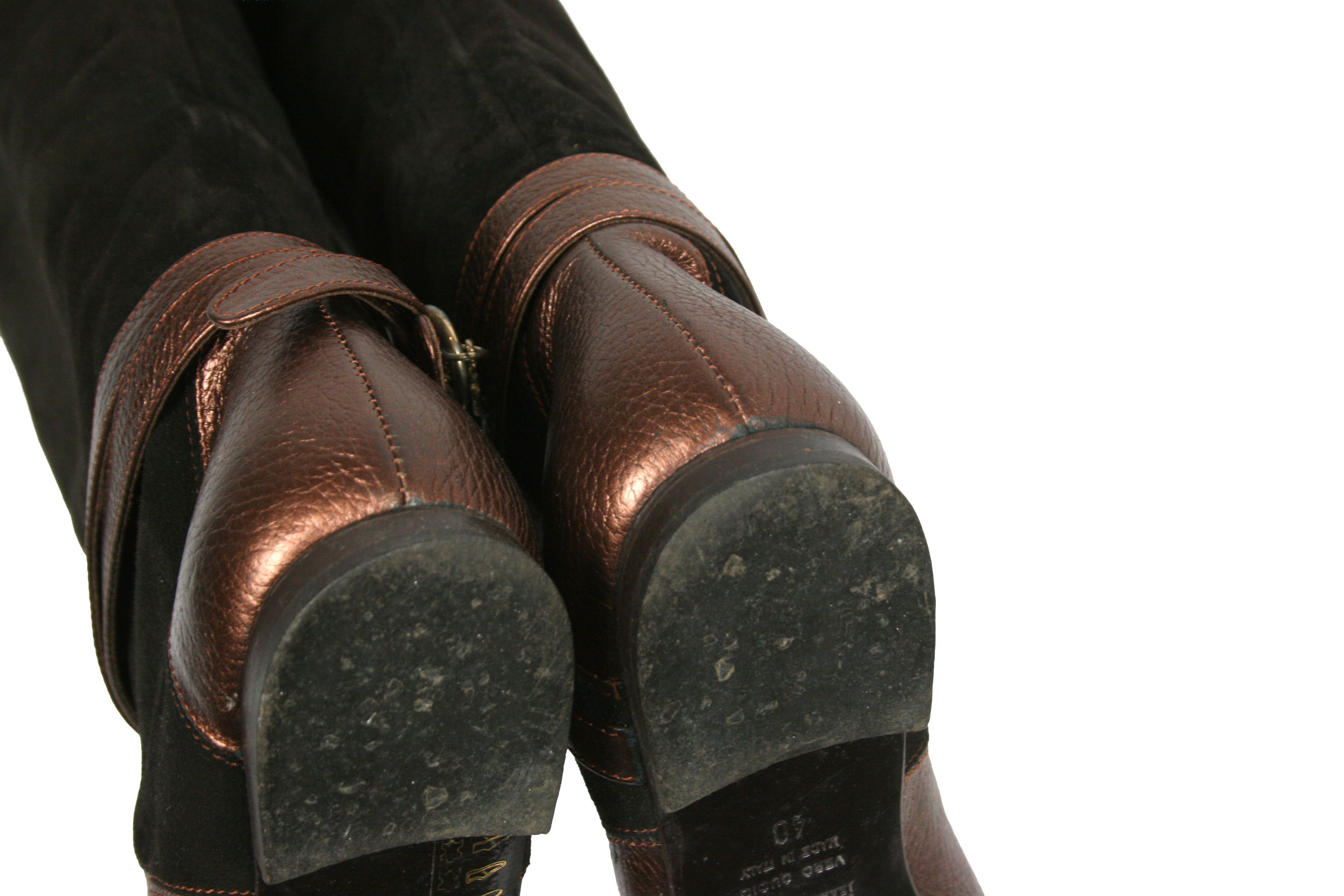 Versace 00S VJC Logo Leather Suede Riding Boots Vintage Size US 10 / IT 40 - 15 Thumbnail