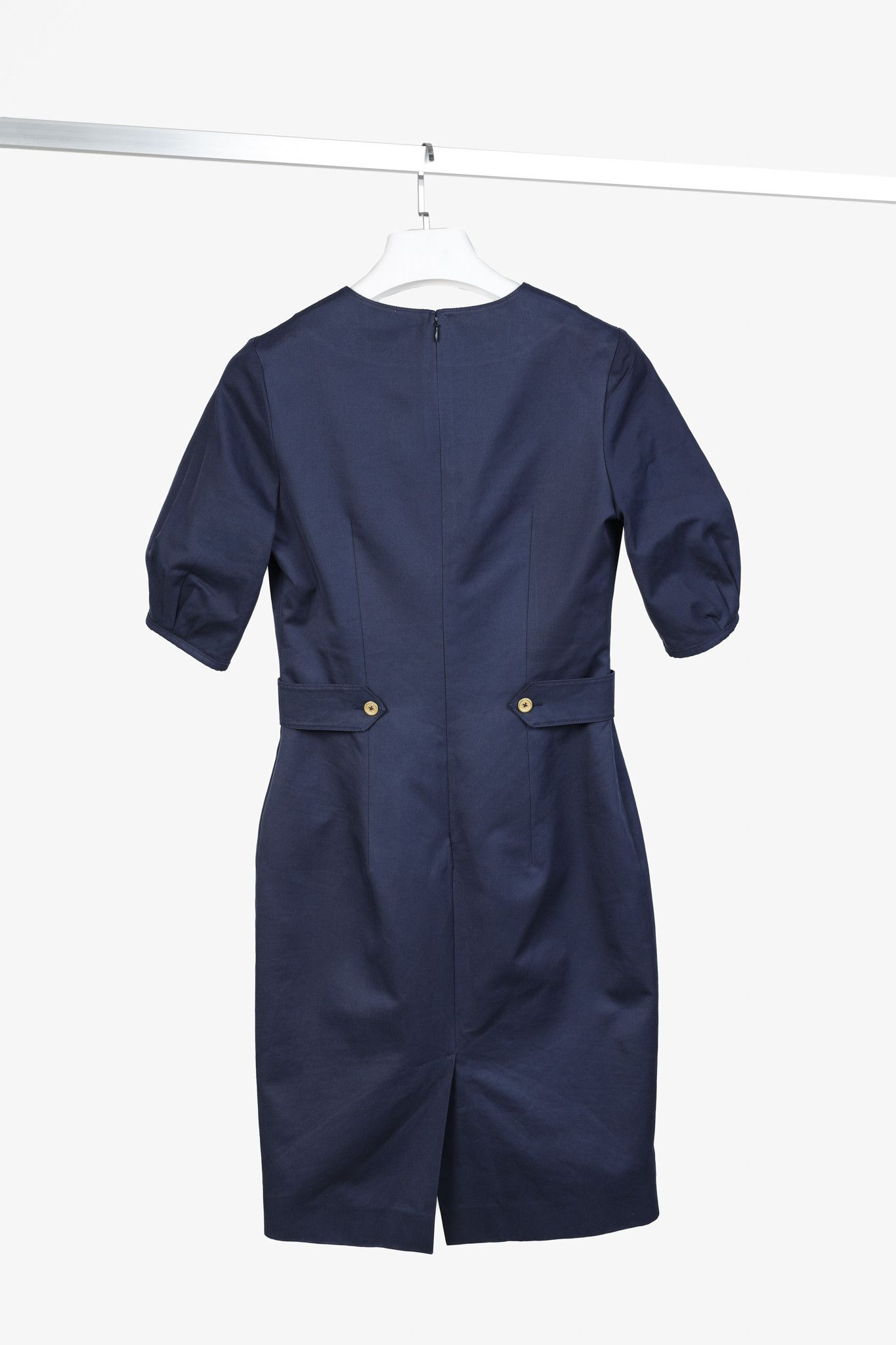 Yves Saint Laurent R/12 Navy Buttoned-Waist Dress
