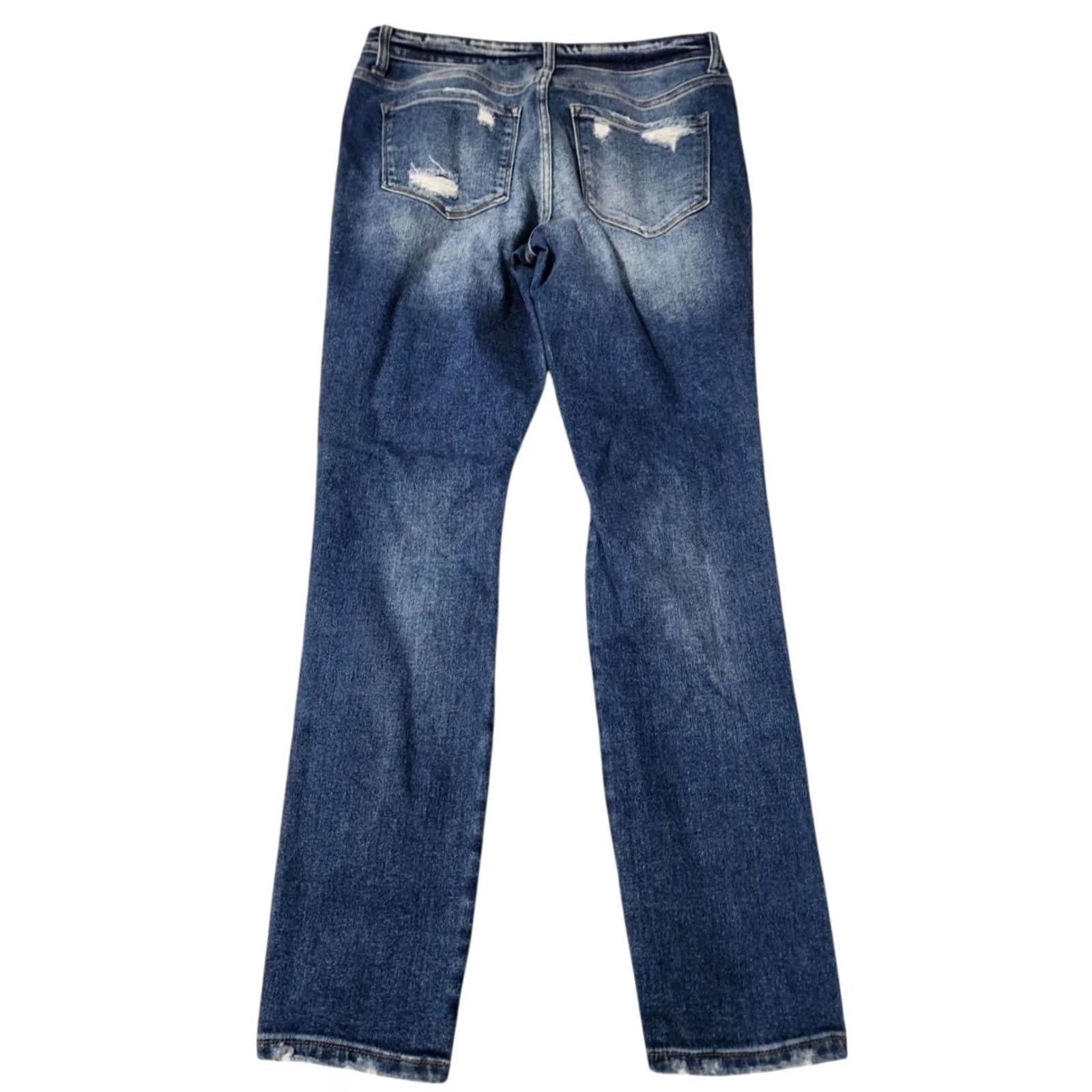 Vintage Flying Monkey Skinny Jeans Womens Size 30 Mid Rise Button Fly Distressed Ripped Blue Denim 5-Pocket 93% Cotton Blend Size 30" / US 8 / IT 44 - 2 Thumbnail