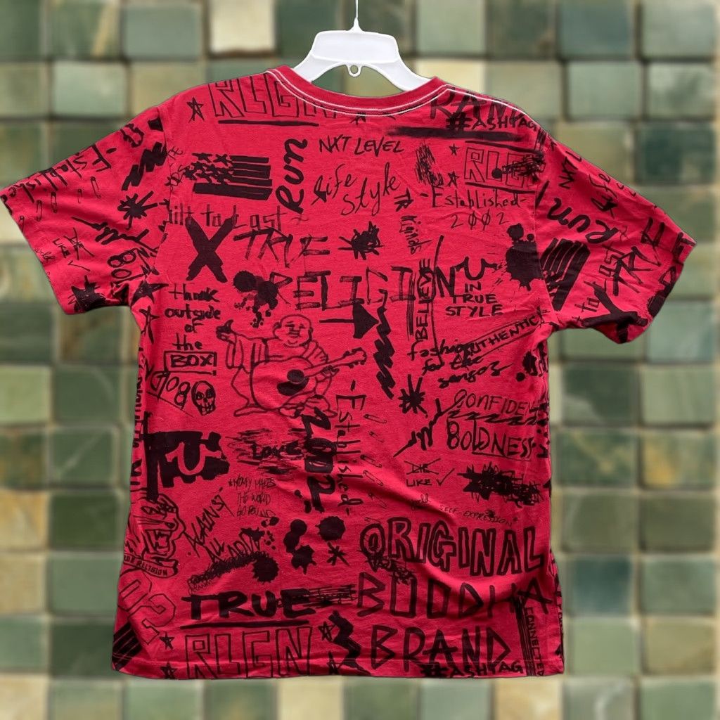 True Religion True Religion T-Shirt Large Red Graffiti Graphic Designer Grunge Rock Y2k Skate Shirt Mens L Red Graphic Print 90's Theme Size US L / EU 52-54 / 3 - 1 Thumbnail