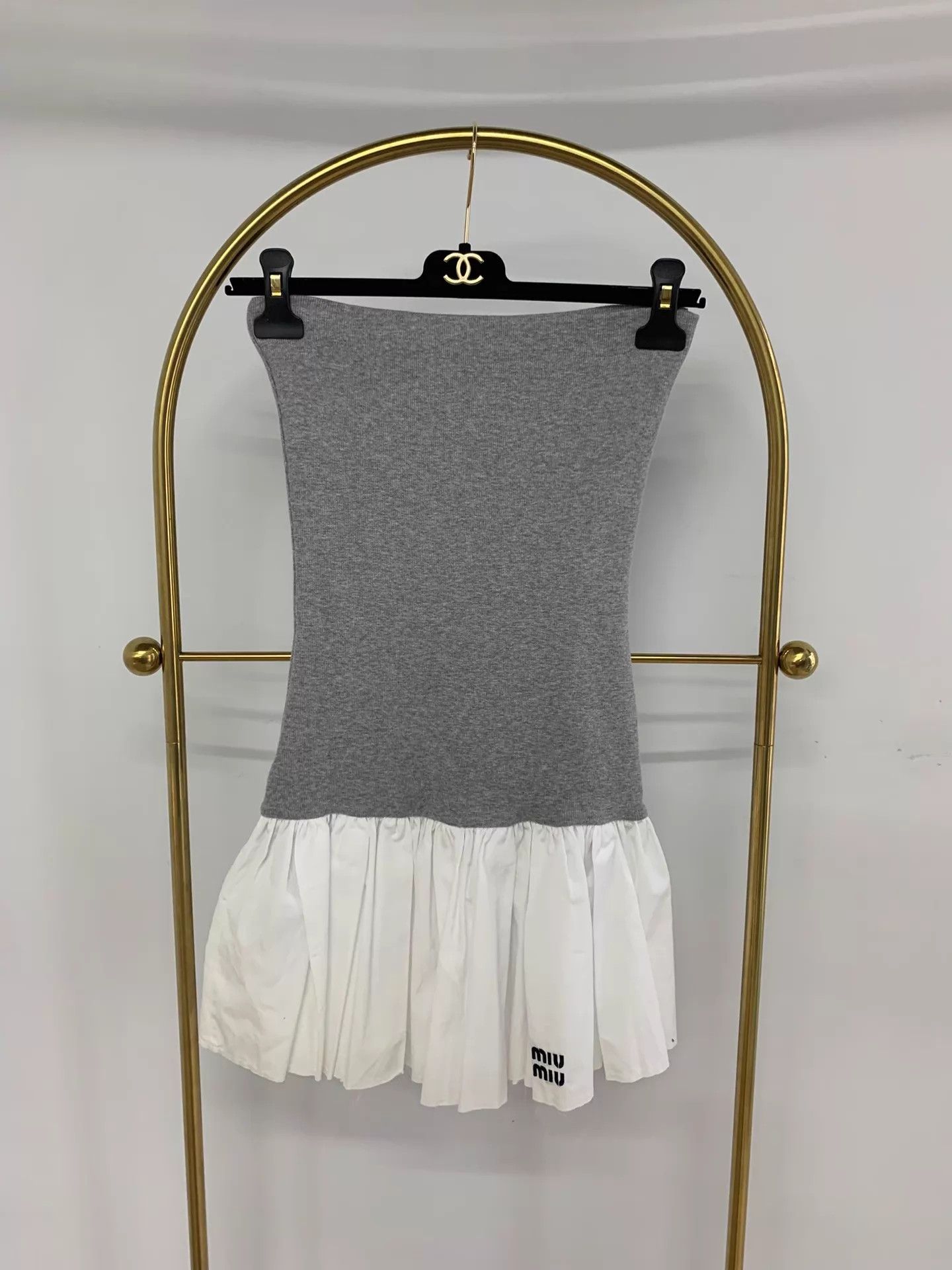 Miu Miu MIU MIU gray knit panelled white bustier dress 40 Size S / US 4 / IT 40 - 1 Thumbnail