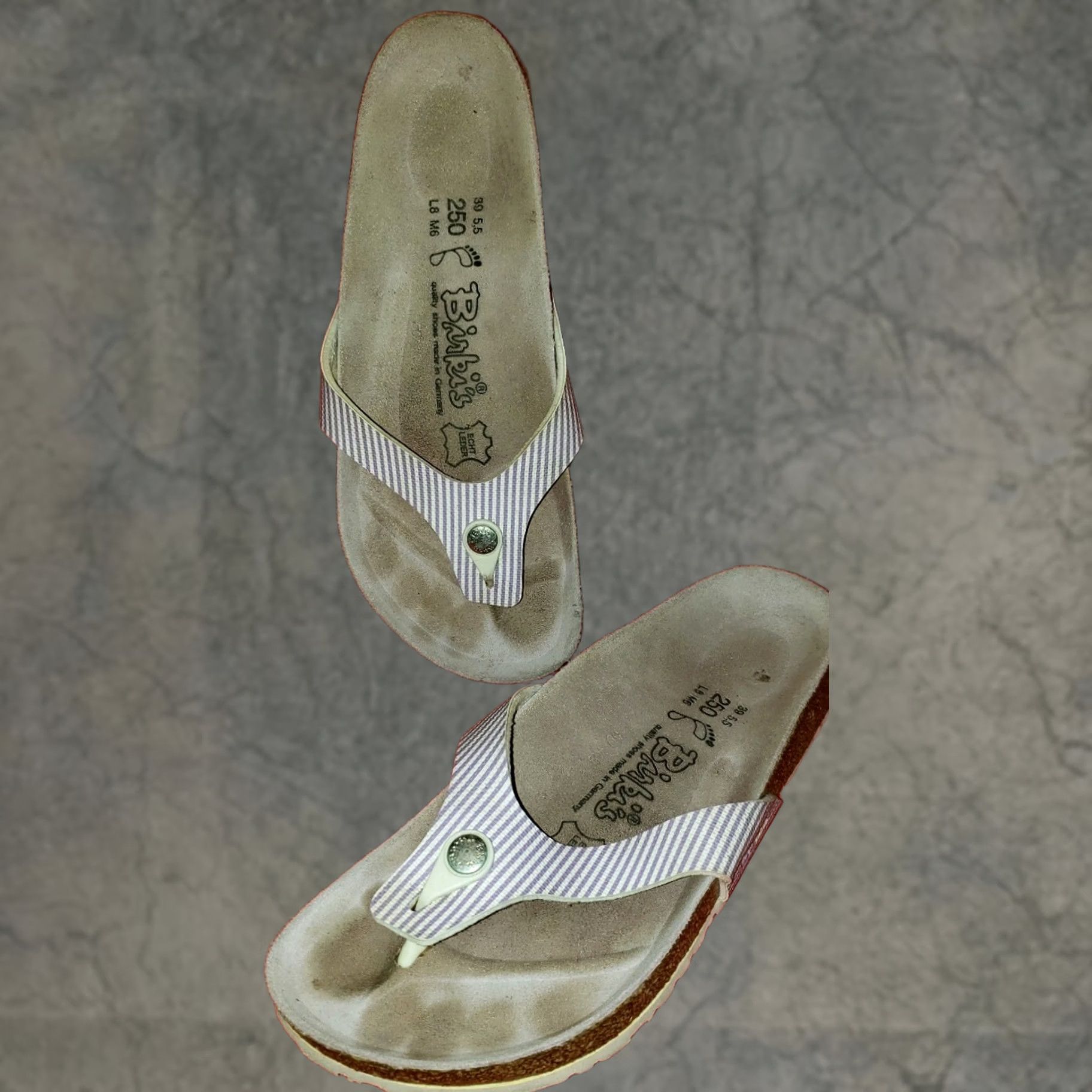 Birkenstock Birkenstock Birki's Women's Toe Post Slide Sandals 8M White Lavender Striped Slip On Casual Size US 6 / IT 36 - 1 Thumbnail