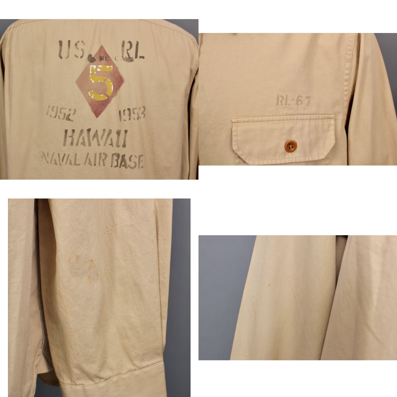 Polo Ralph Lauren Polo Ralph Lauren Shirt Khaki VTG Size L Long Sleeve Navy Base Hawaii Stencil Stain Size US L / EU 52-54 / 3 - 9 Thumbnail