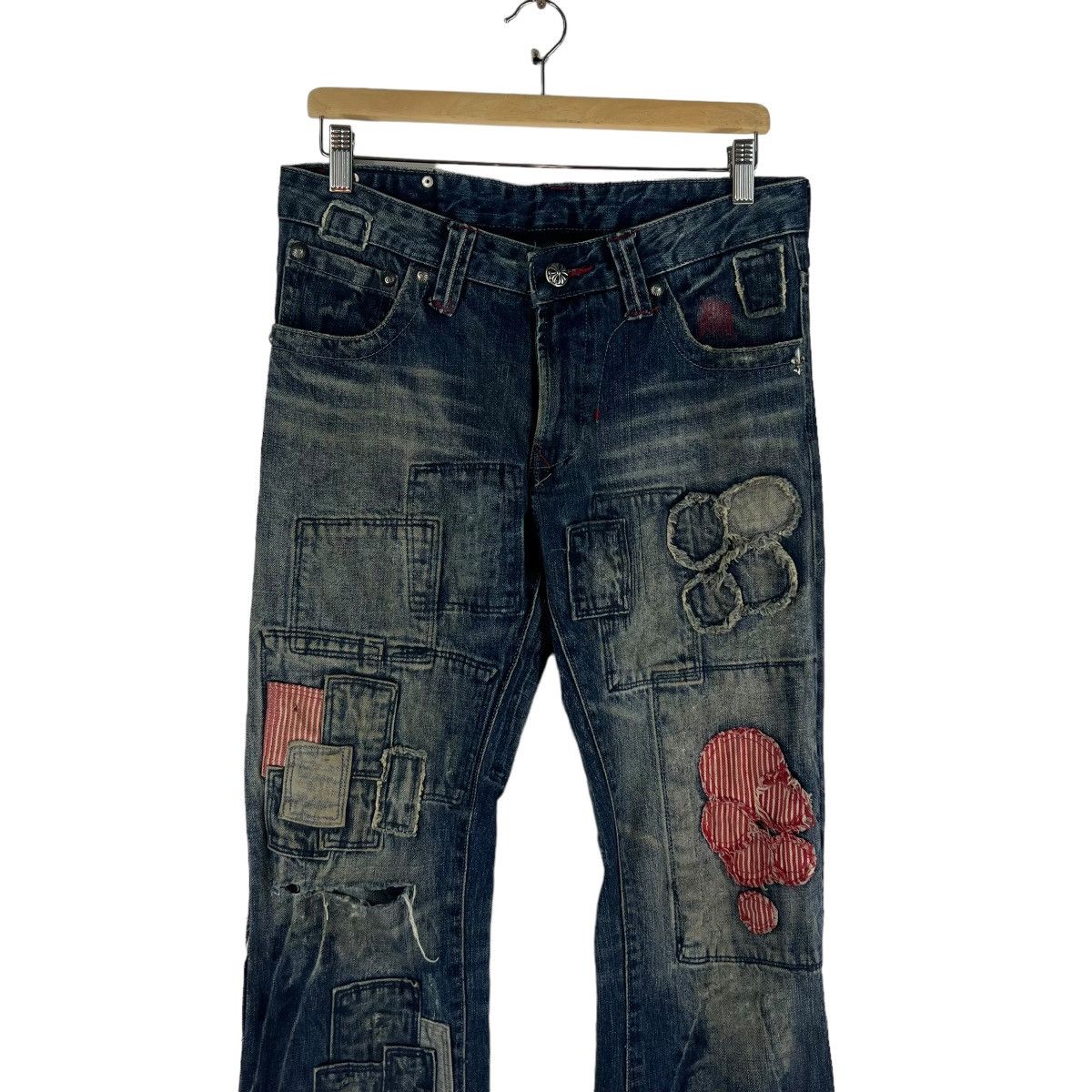 Hysteric Glamour 🔥ARMY OF ME BOWCUT PATCHWORK DENIM JEANS RARE DESIGN Size US 34 / EU 50 - 2 Thumbnail