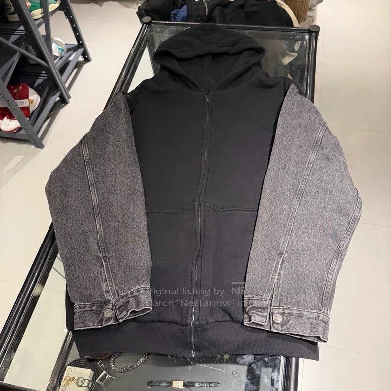 Balenciaga Balenciaga Denim Patchwork Zip-Up Hoodie Jacket Size US M / EU 48-50 / 2 - 1 Thumbnail