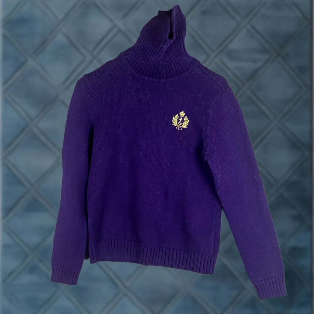 Logo 7 Ralph Lauren Sweater Womens Medium Purple Turtleneck Logo Pullover Knit 100% Cotton Raglan Logo Embroidered Nautical Size M / US 6-8 / IT 42-44 - 1 Thumbnail