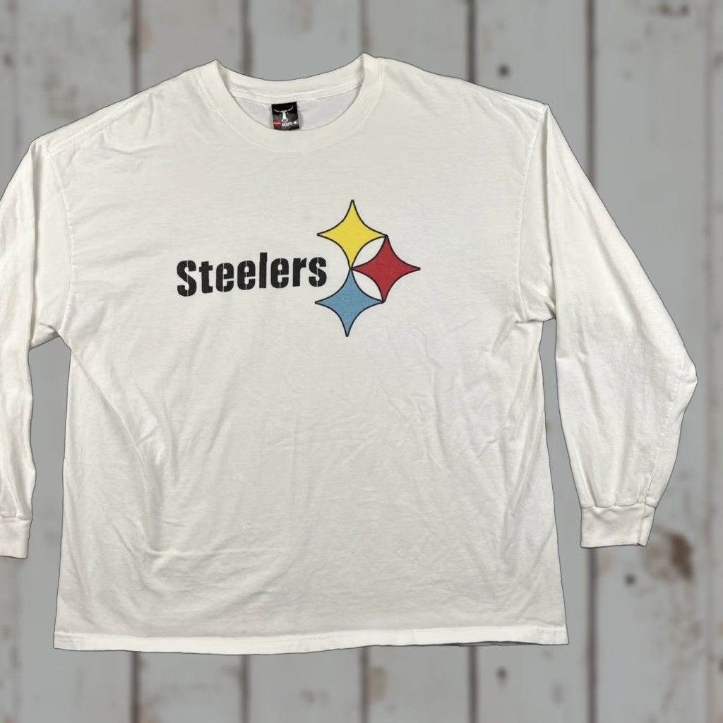 Hanes VINTAGE Hanes Beefy-T T-Shirt XXL White Long Sleeve NFL Pittsburgh Steelers Men 2XL Crew Neck Graphic Print Sports Shirts Size US XXL / EU 58 / 5 - 1 Thumbnail