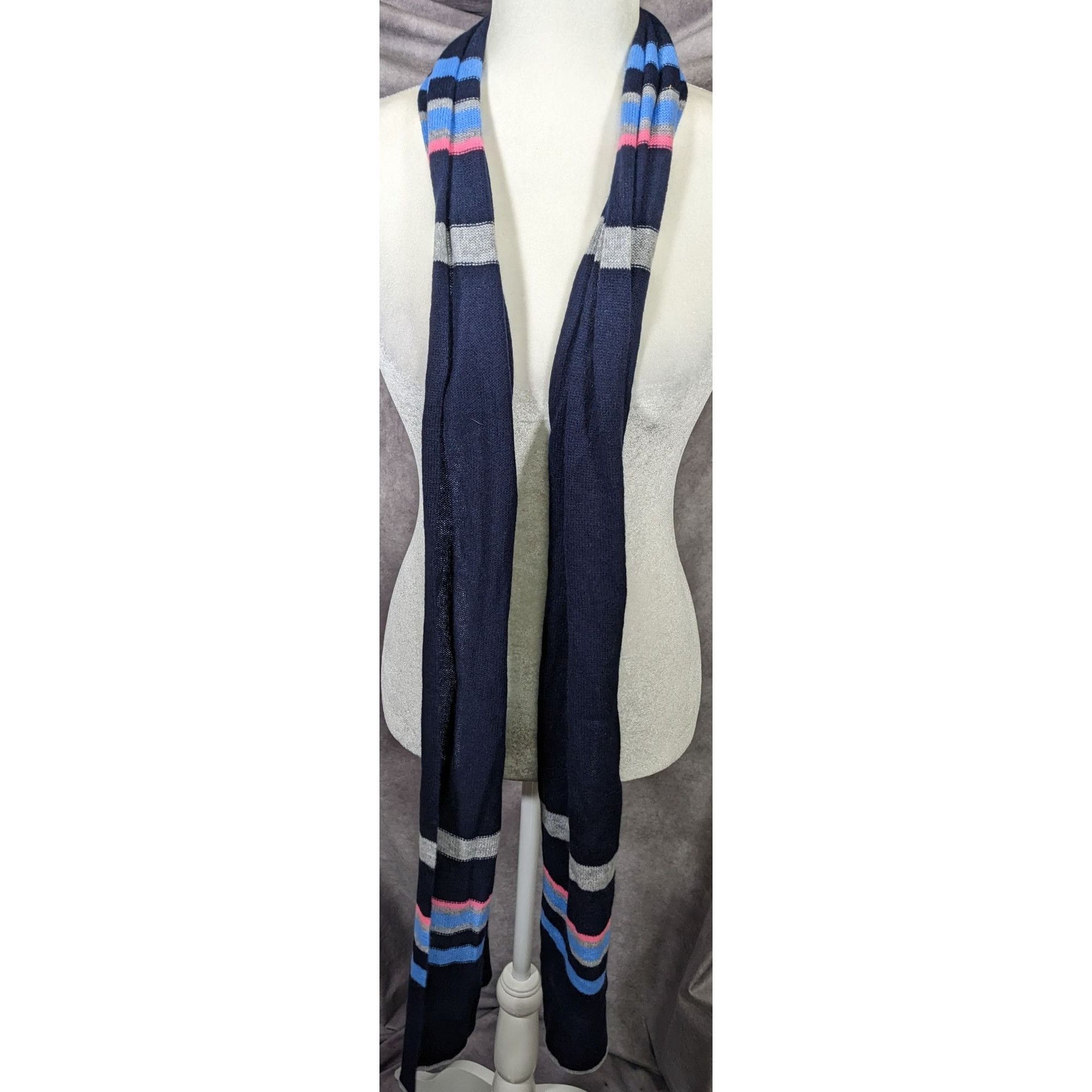 Other Hannah Rose 100% Cashmere Navy Blue Striped Scarf Size ONE SIZE - 5 Thumbnail