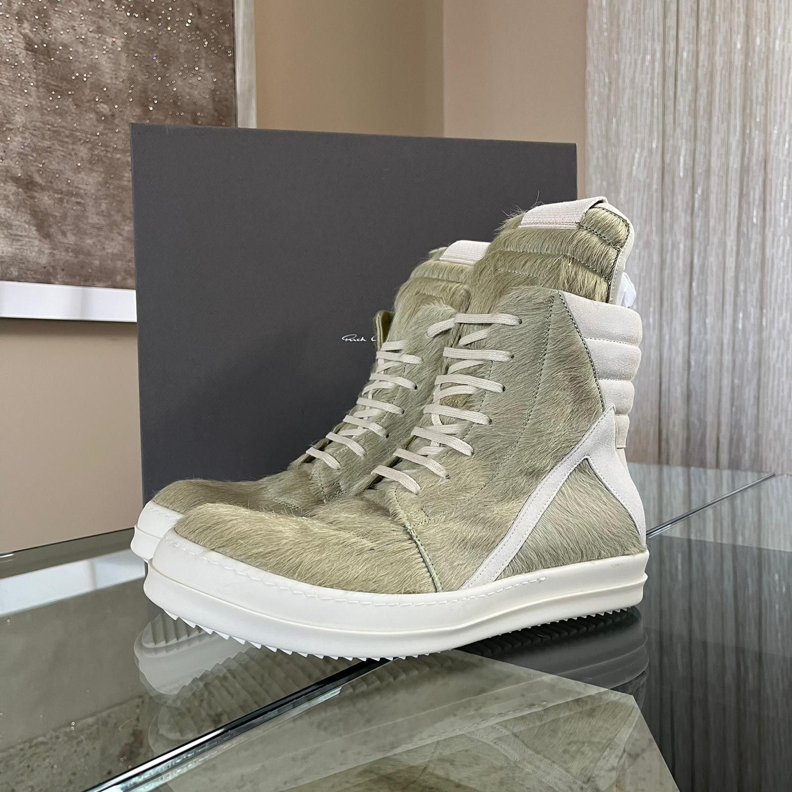 image of Rick Owens Pony Hair Geobaskets In Dirty Acid Shoes, Men's (Size 10)