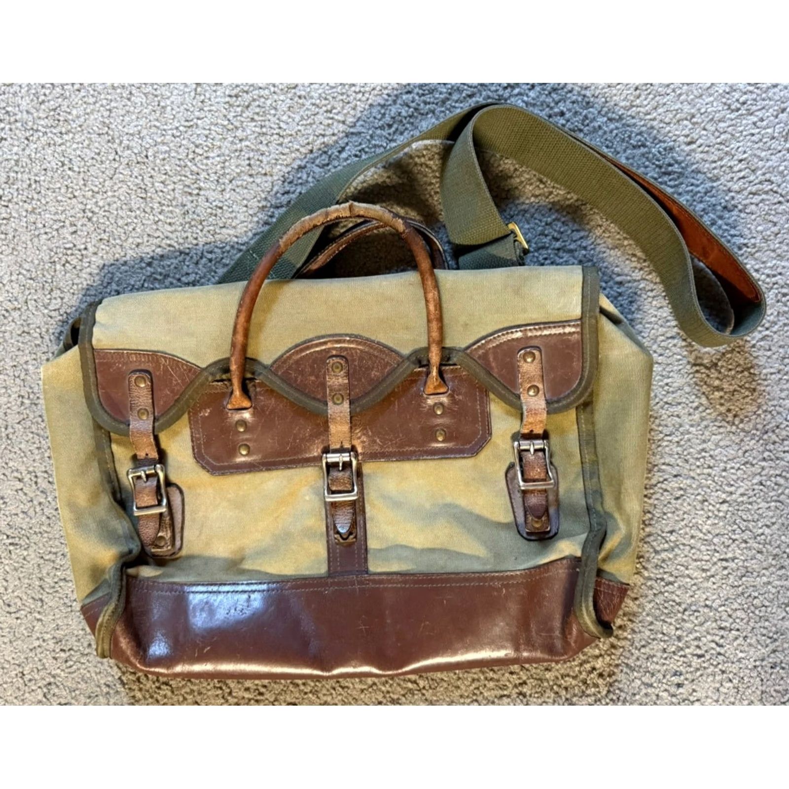 Vintage VINTAGE Gokeys Canvas Leather Messenger Bag Travel Medium Green/Brown USA Mens Size ONE SIZE - 2 Thumbnail