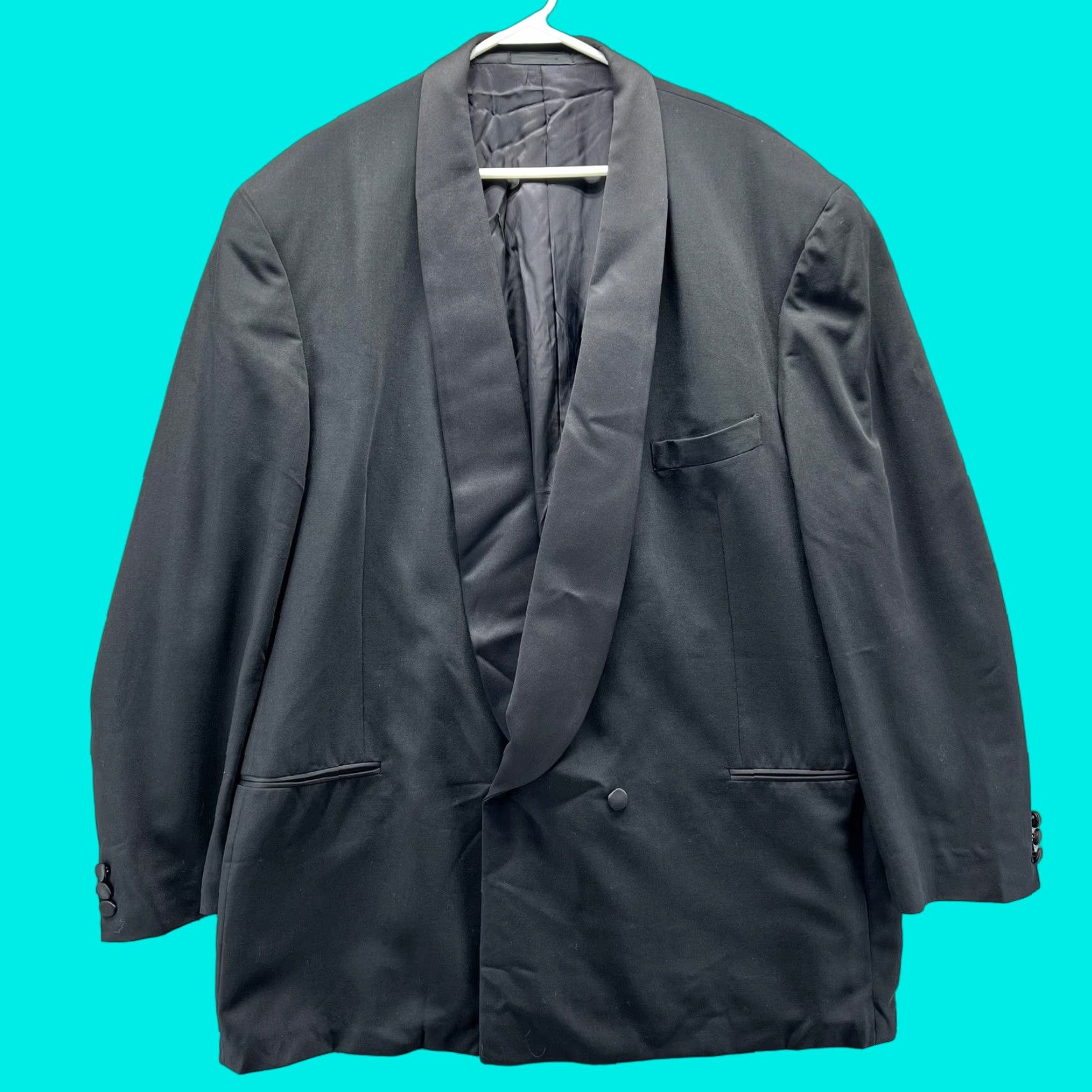 Vintage Jhane Barnes Tuxedo Jacket Mens 48L Black One-Button Shawl Lapel Formal Wedding Jacket Suit Coast? Size 48R - 1 Thumbnail