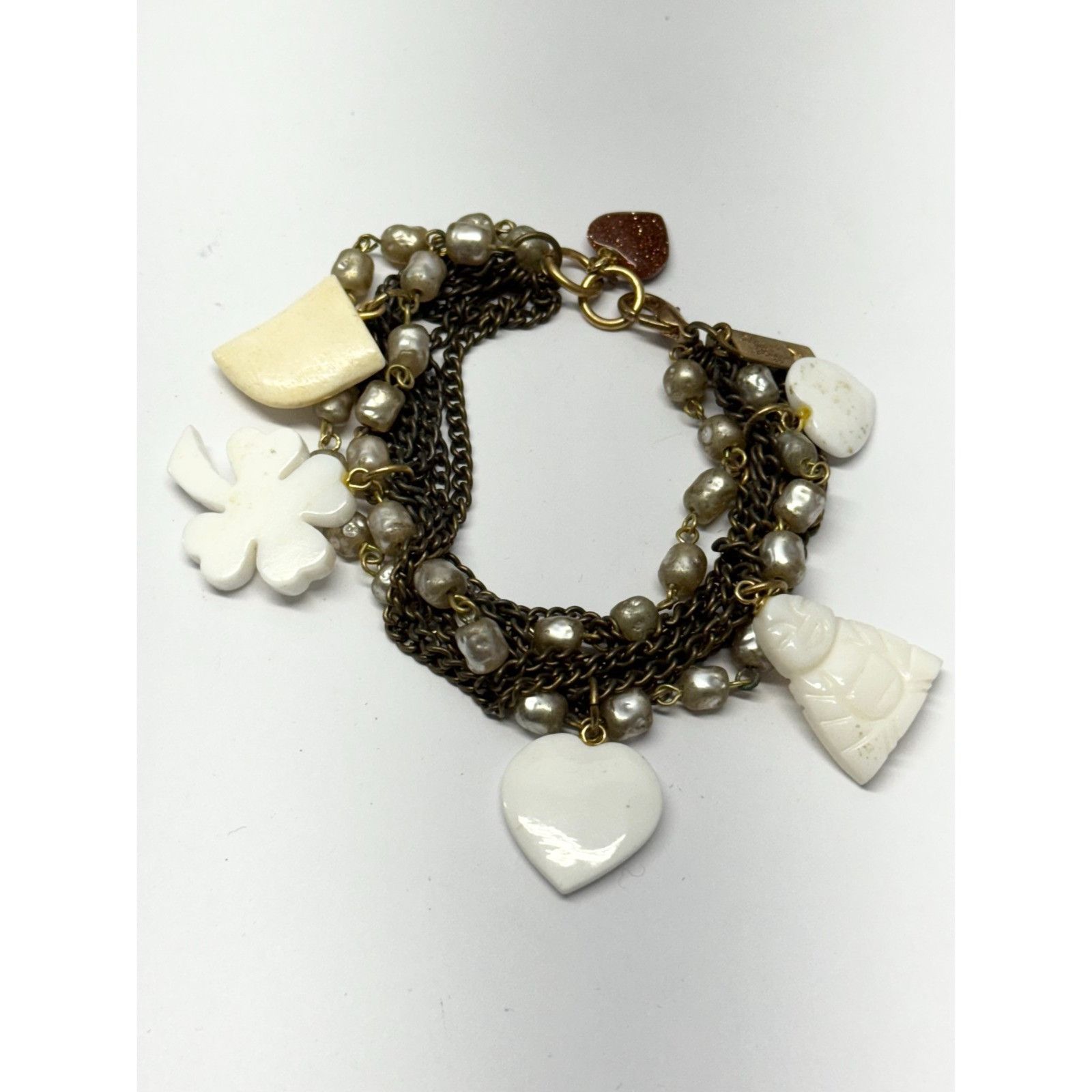 Vintage Vintage pearl chain multi strand stone charm bracelet Size ONE SIZE - 4 Thumbnail