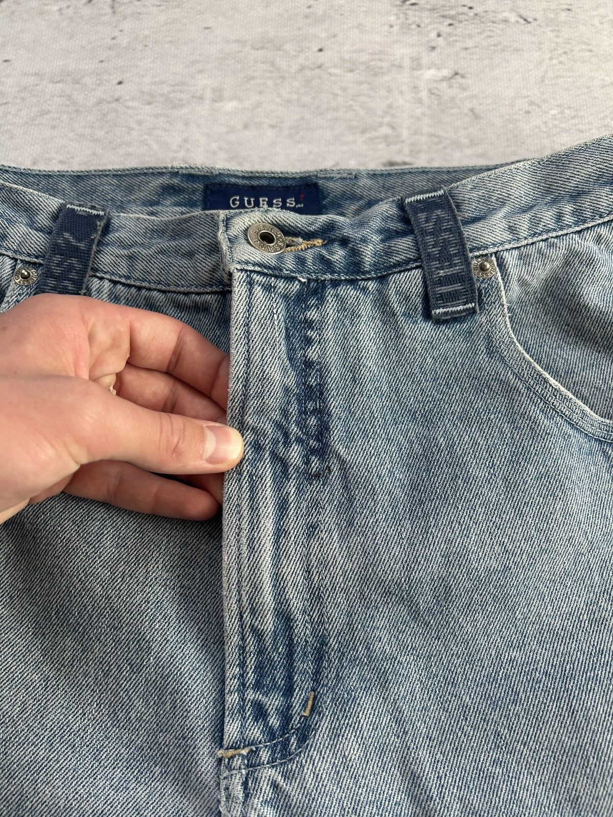 Guess × Vintage 💥Vintage Guess Baggy Distressed Carpenter Wide Denim Shorts💥 Size US 31 - 12 Thumbnail