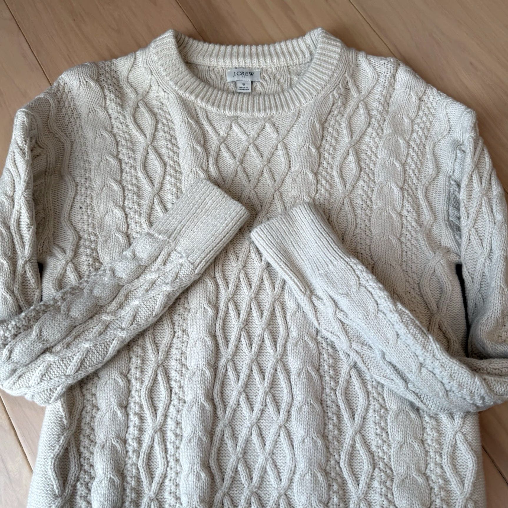 J.Crew J. Crew Fisherman Sweater Women's Small Cream Cotton Cable Knit Pullover Winter Size S / US 4 / IT 40 - 4 Thumbnail