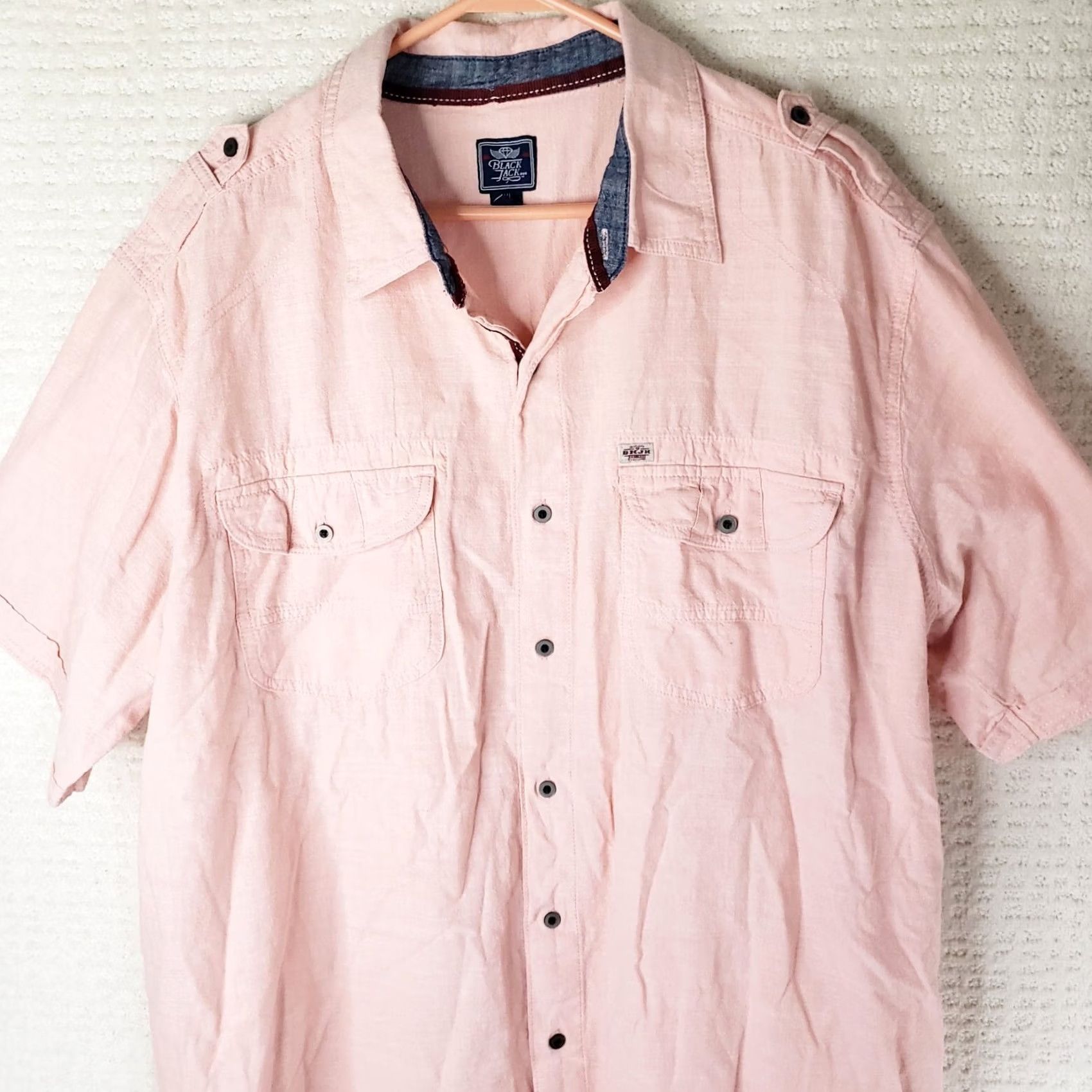 Pinko Black Jack Button Down Shirt 4XL Coral Pink Short Sleeve Pockets Men Size US XXL / EU 58 / 5 - 2 Thumbnail
