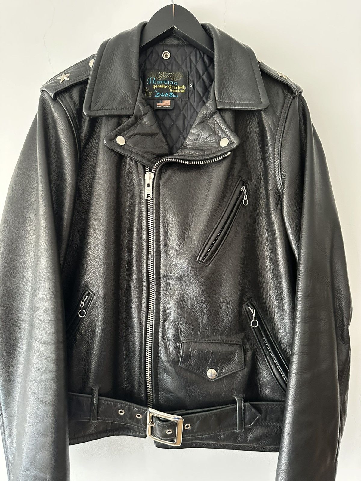 Schott 519 Pebbled Cowhide 'One Star' Perfecto Motorcycle Jacket Size US M / EU 48-50 / 2 - 2 Thumbnail