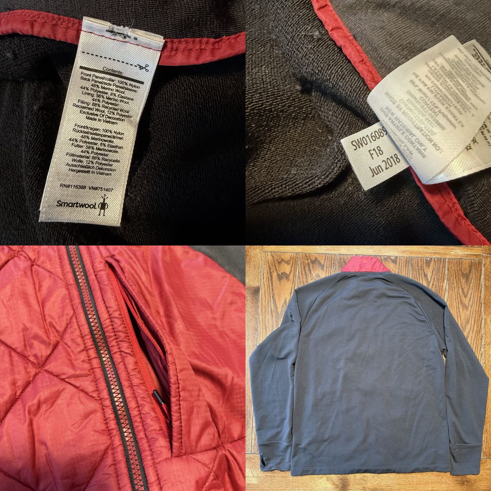 Smartwool Smartwool Smartloft Jacket Mens XXL Red Gray Hybrid Puffer Midweight Zip Pockets Size US XXL / EU 58 / 5 - 8 Thumbnail