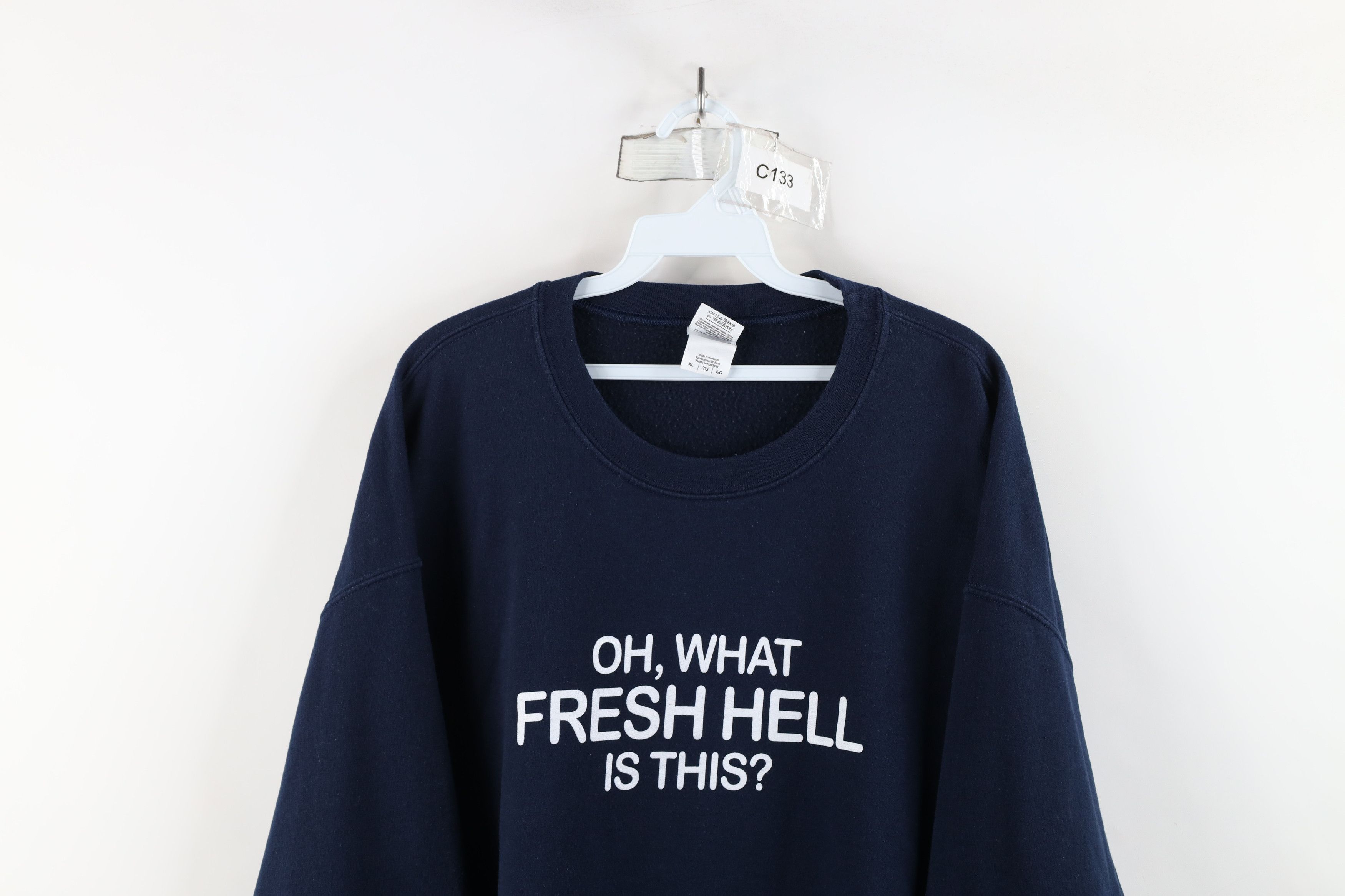 Vintage Vintage 90s Streetwear Fresh Hell Is This Sweatshirt Blue Size US XL / EU 56 / 4 - 2 Thumbnail
