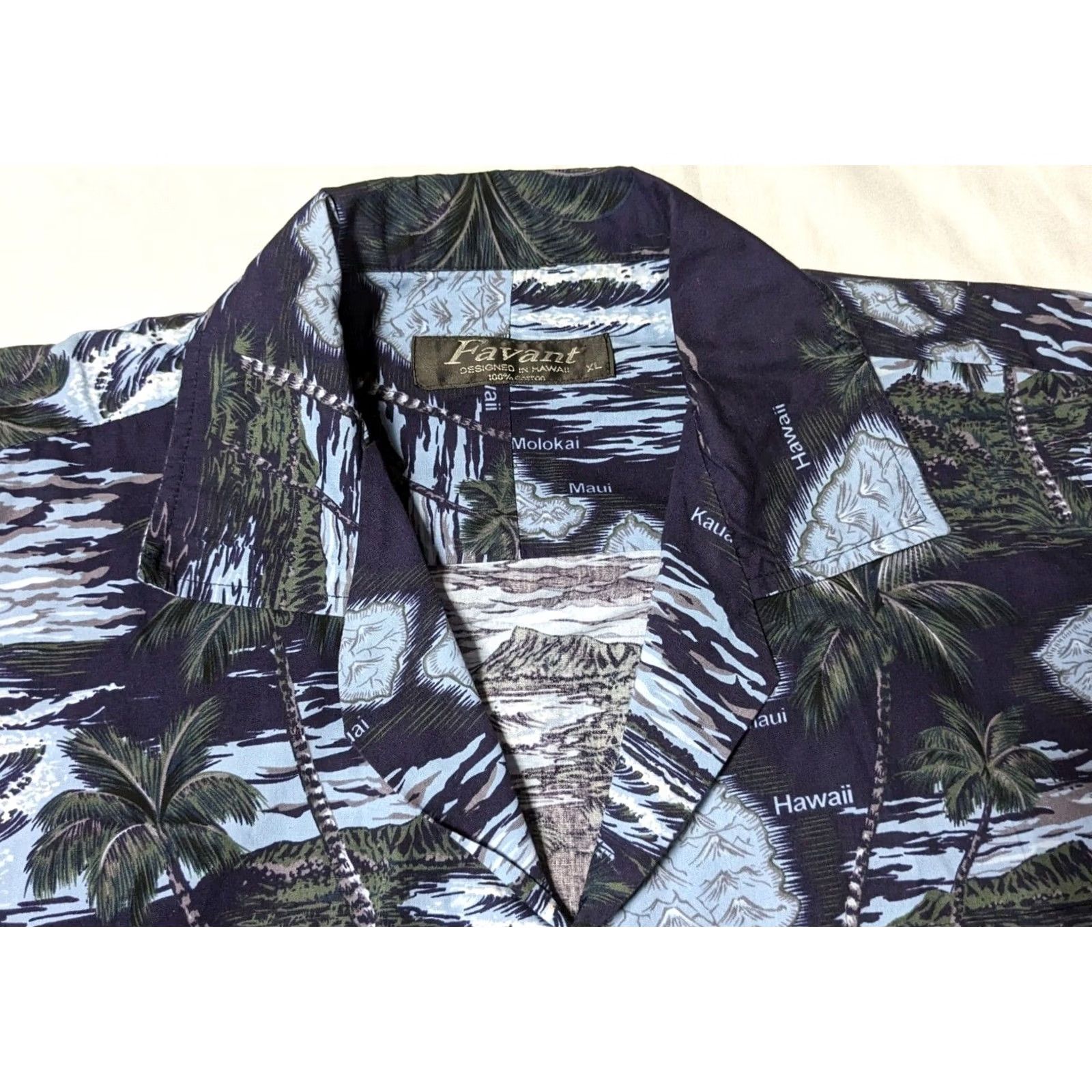 Vintage FAVANT Men XL Blue Floral 100% Cotton Hawaii Map Print Hawaiian Camp Shirt Size US XL / EU 56 / 4 - 4 Thumbnail