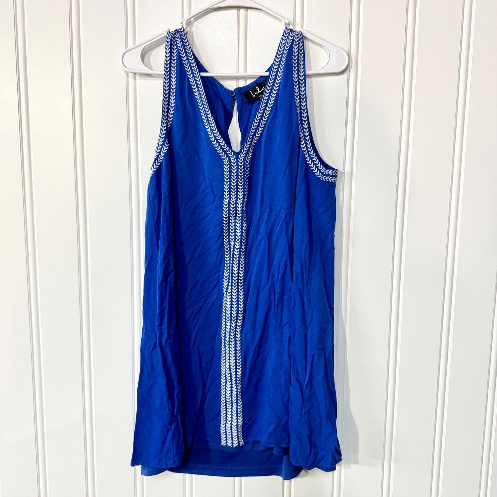 Other Lulus Dress Medium Sleeveless Mini Deep V Embroider TrimBlue Size M / US 6-8 / IT 42-44 - 1 Thumbnail