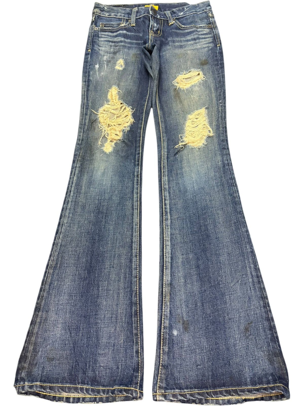 Vintage Moussy Faded Wash Distress Low Rise Flare Jeans