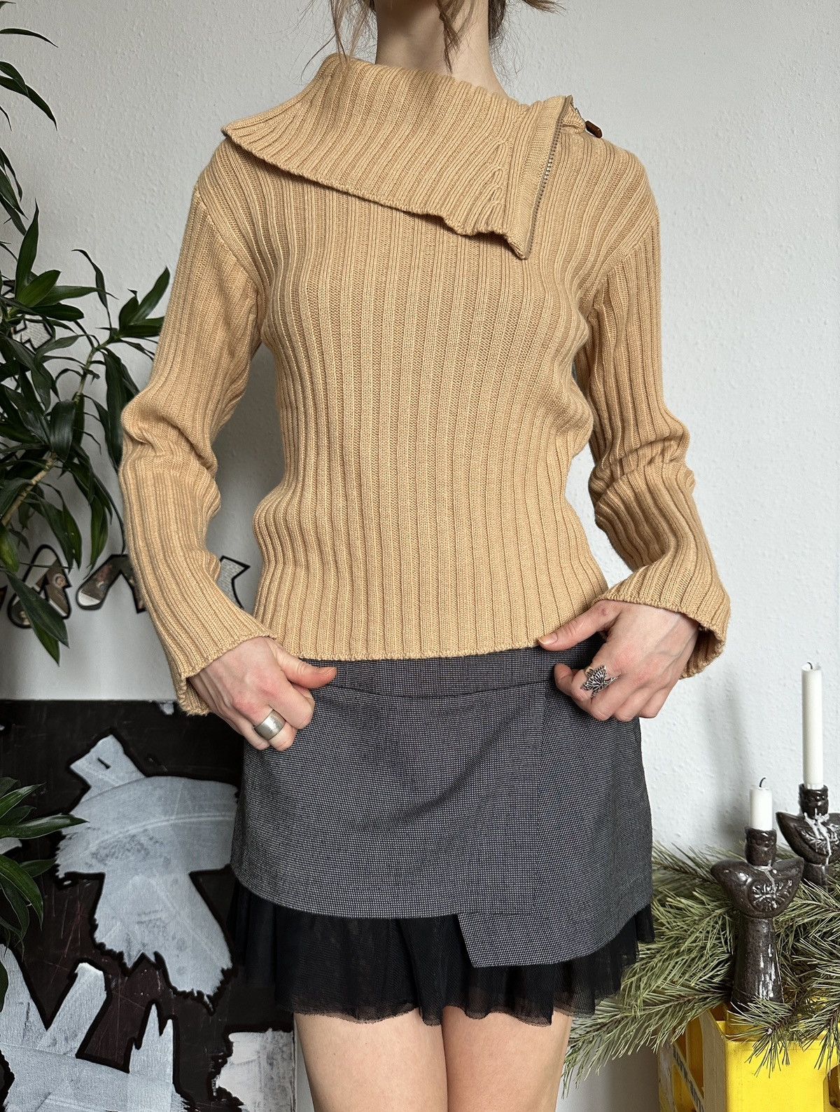 If Six Was Nine × Seditionaries Wool Vintage Knit Ribbed Stylish Pullover Asymmetrical Neck Size ONE SIZE - 2 Thumbnail