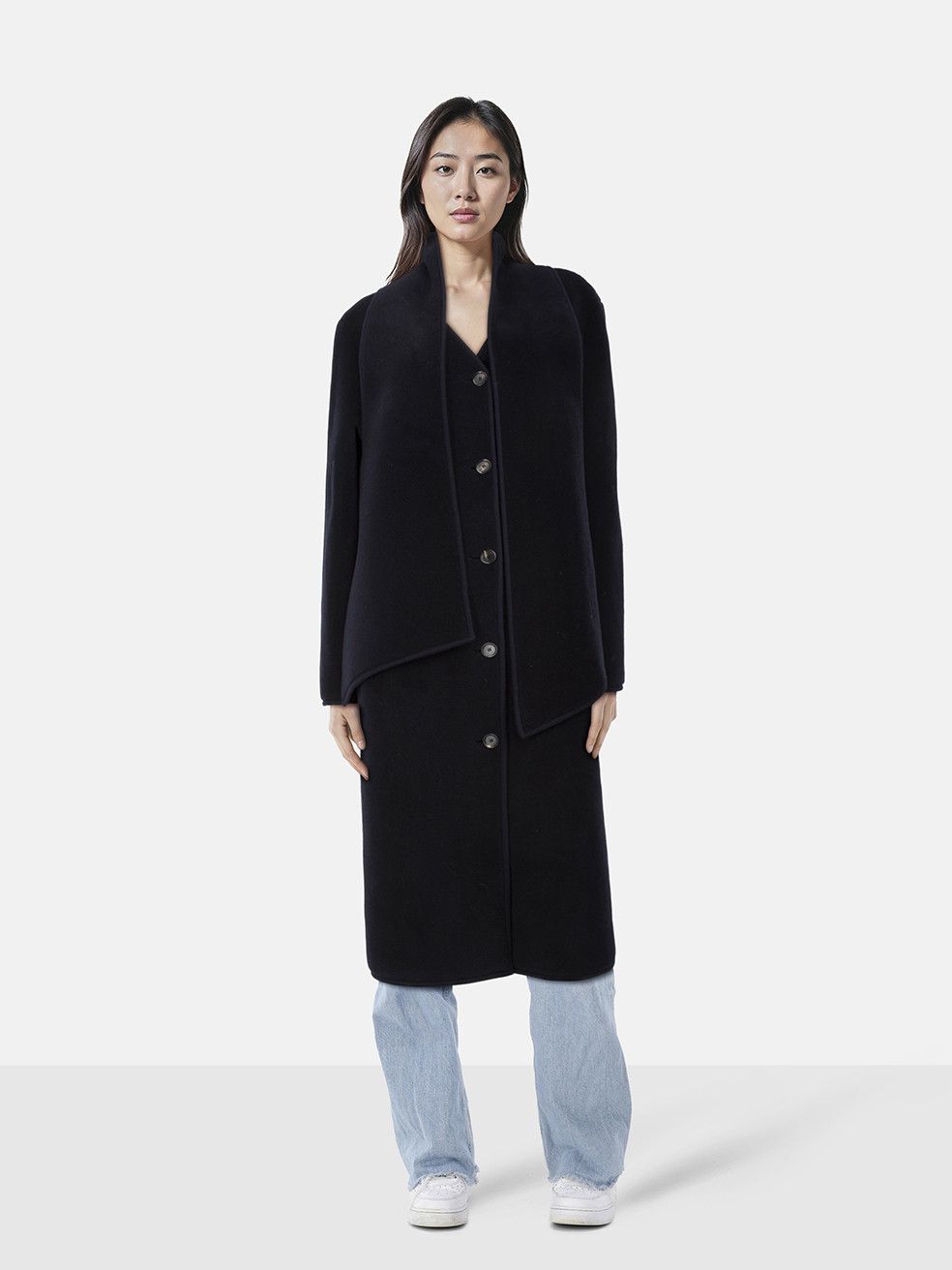Loro Piana Navy Wool Long Coat With Scarf Size XL / US 12-14 / IT 48-50 - 1 Thumbnail