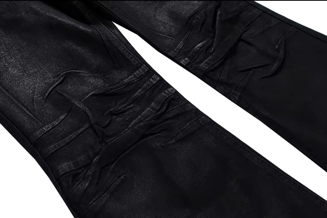 Denime × Japanese Brand Streetwear Black Glue Coated Boot Cut Size US 33 - 8 Thumbnail