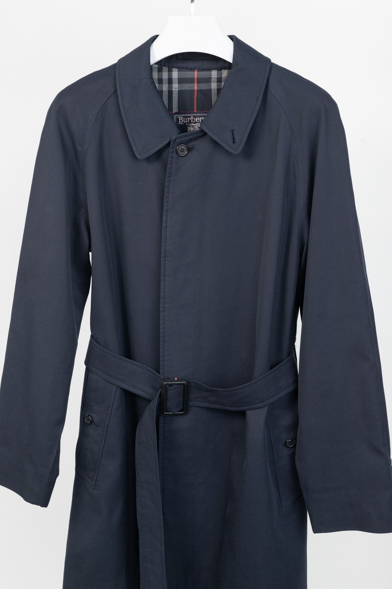 Burberry Burberry Vintage Navy Twill Belted Balmacaan Coat Size US XL / EU 56 / 4 - 3 Thumbnail