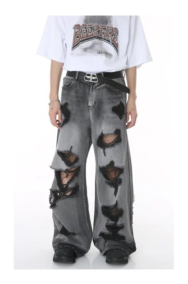 Japanese Brand American high street hip hop straight ripped jeans Size US 33 - 7 Thumbnail
