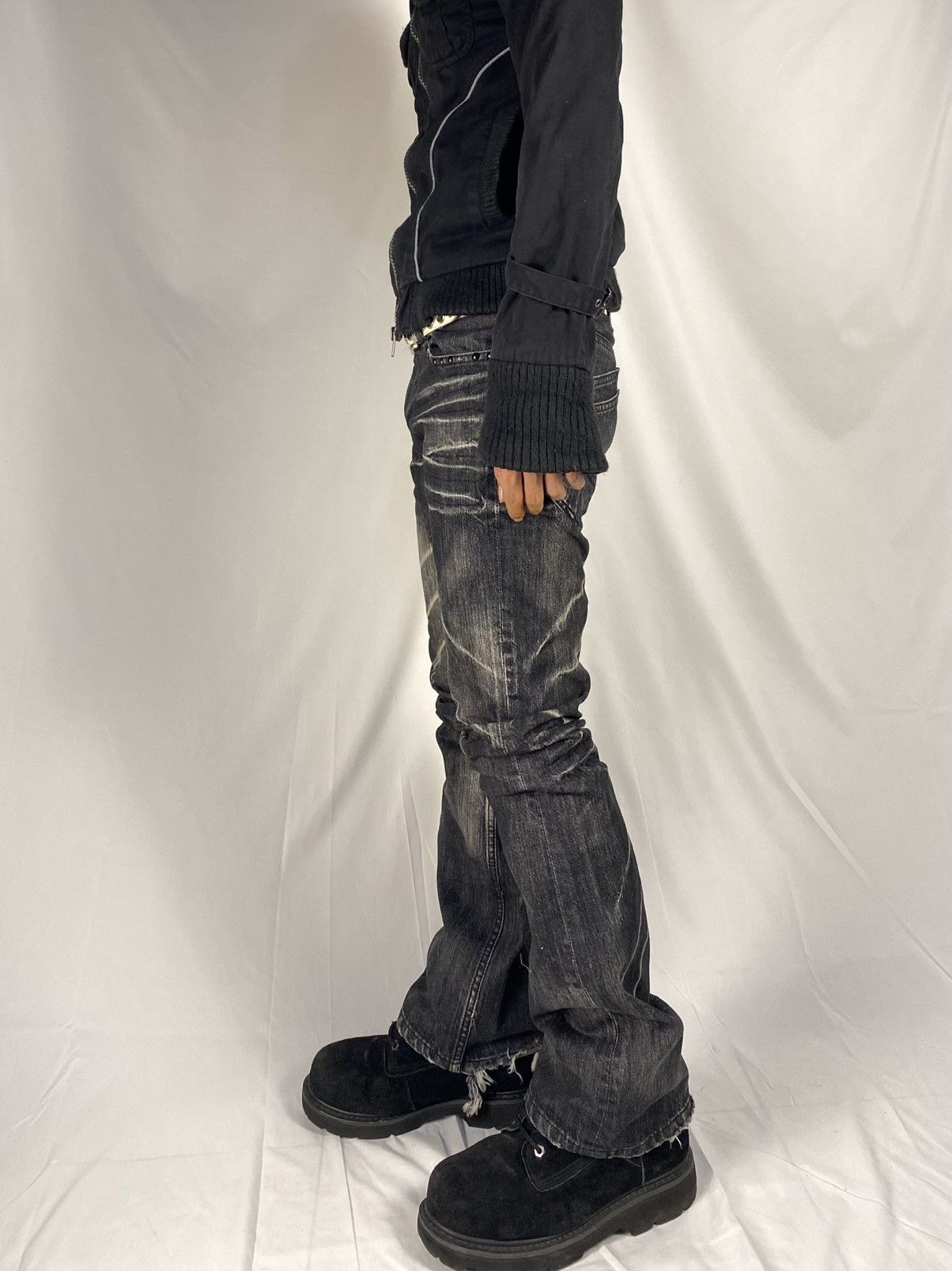 Japanese Brand Semantic Design Studded Skull Flared Washed Denim Jeans Size US 31 - 3 Thumbnail