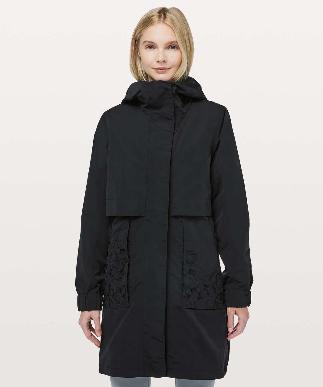 Lululemon LuluLemon Flower Patterned Hooded Parka Black Nylon Jacket Size L / US 10 / IT 46 - 2 Thumbnail