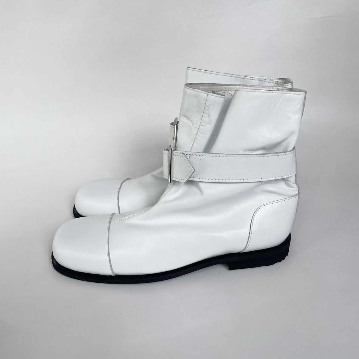 Comme des Garcons Square Toe Black Leather Buckle Boots Size US 8 / IT 38 - 2 Thumbnail