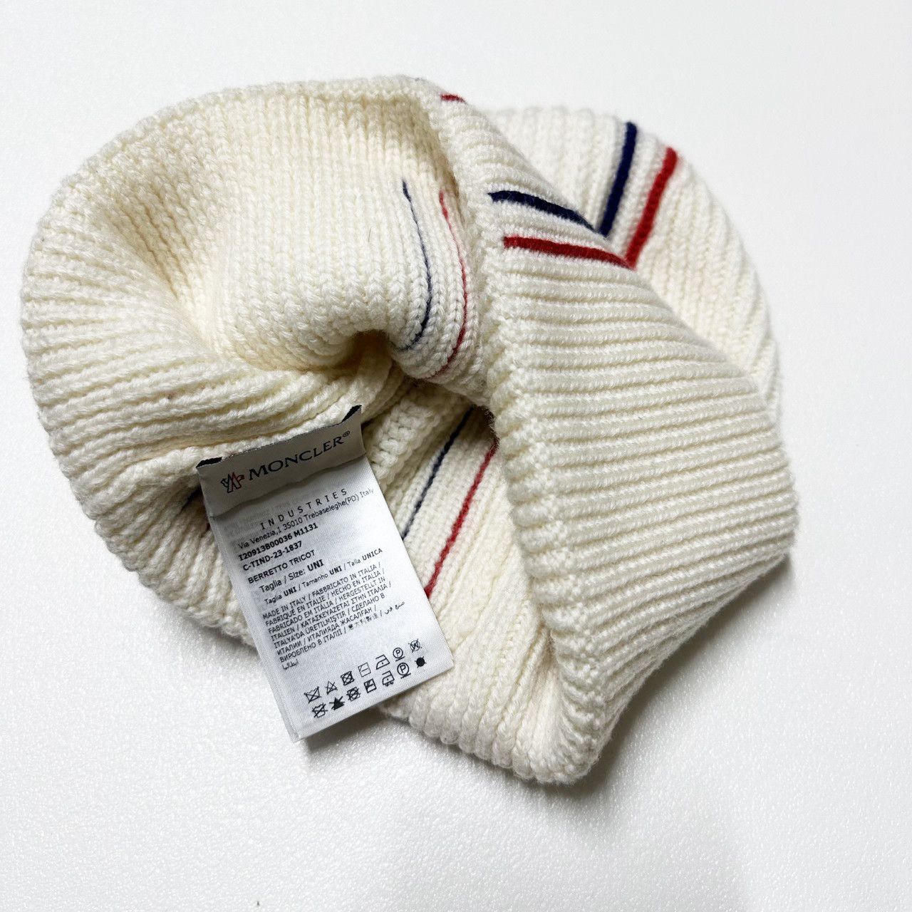 Moncler Moncler Tricolour Beanie Cream white mens Knit Hat Size ONE SIZE - 6 Thumbnail
