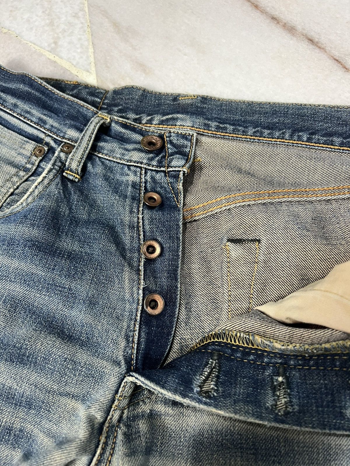 Edwin 💥INSANE💥 Vintage 90’s Edwin 505x Distressed Selvedge Jeans Size US 28 / EU 44 - 3 Thumbnail
