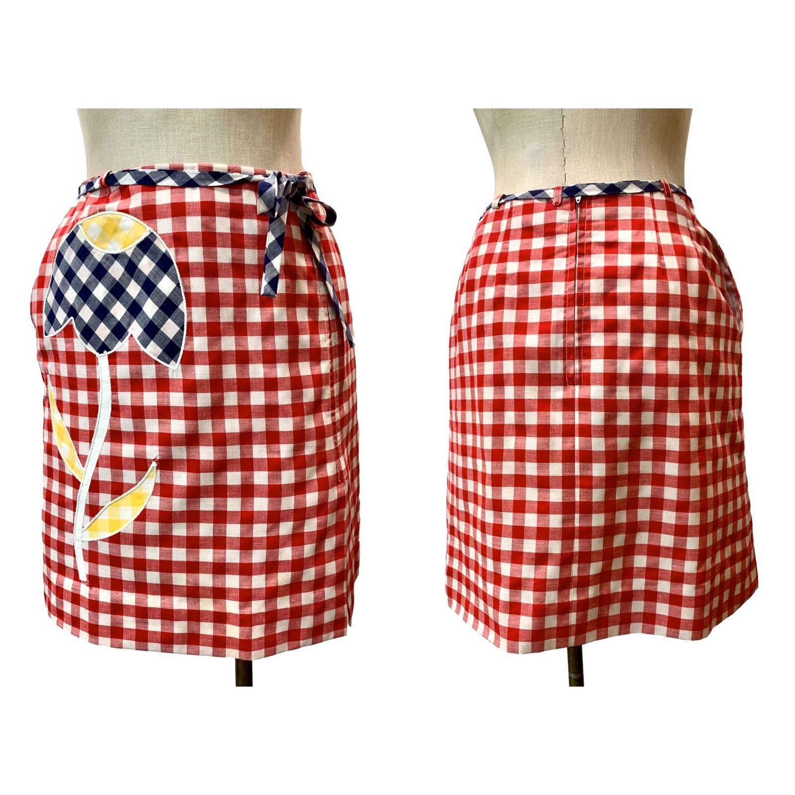 Vintage 60s Mod Red White Gingham Tennis Skort w Large Tulip | W 28" Size 28" / US 6 / IT 42 - 4 Thumbnail