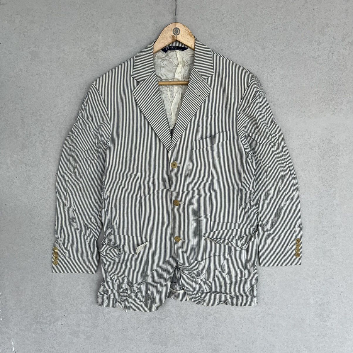Other Vintage Ralph Lauren White And Blue Striped Blazer Size L Size L / US 10 / IT 46 - 1 Thumbnail