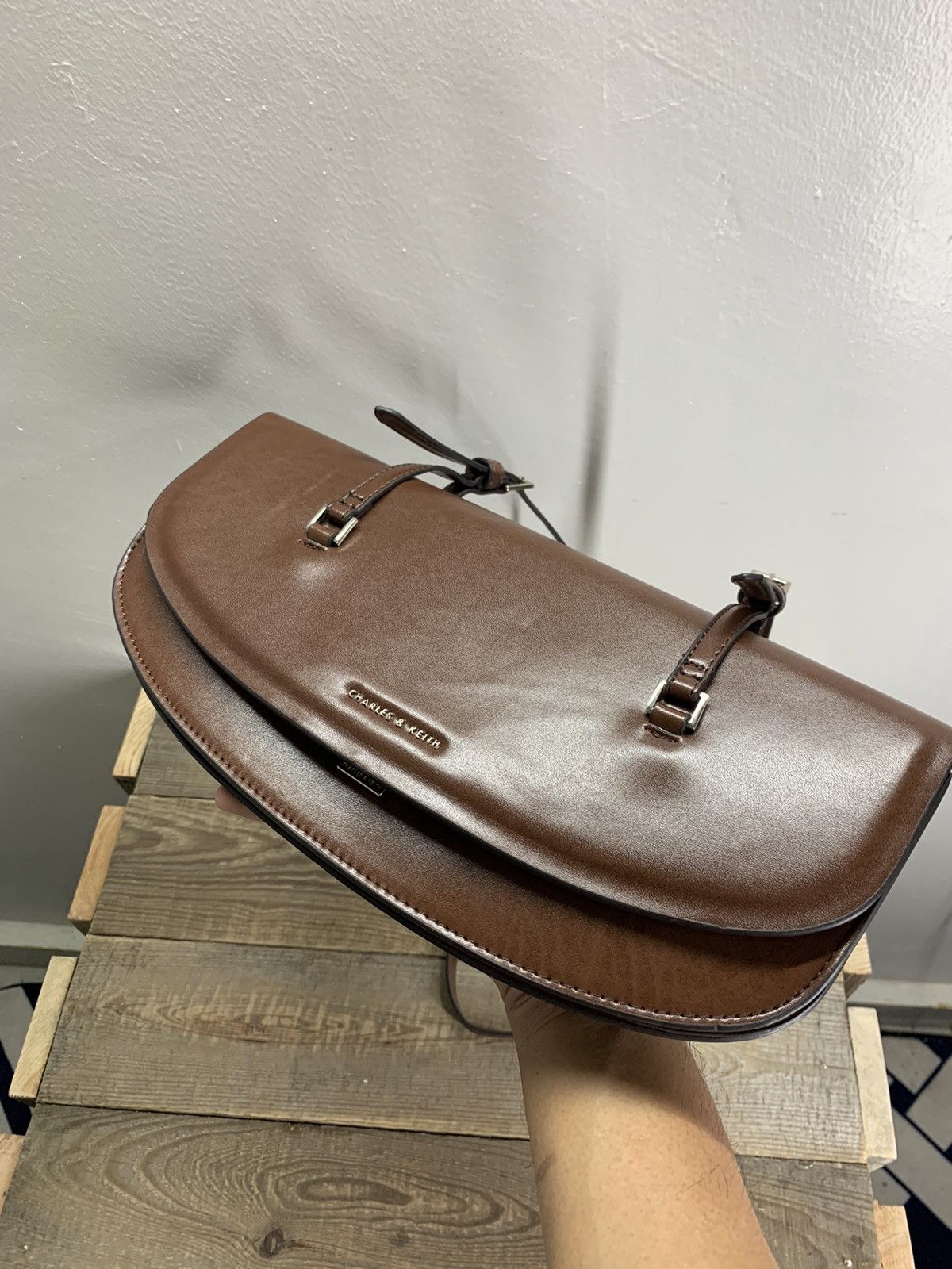 Designer Charles & Keith Brown Single Handle Shoulder Bag Size ONE SIZE - 17 Thumbnail