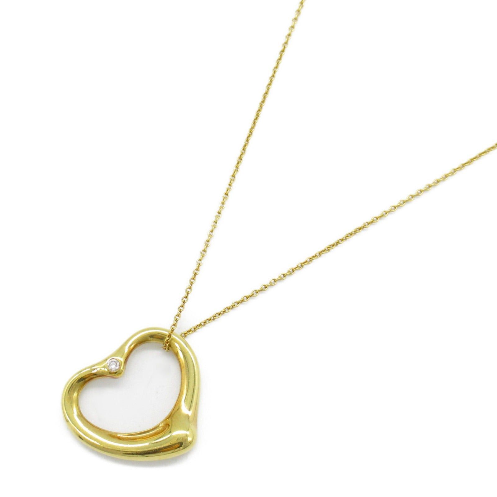 Tiffany Co Open Heart Diamond Necklace K18 (Yellow Gold) Clear
