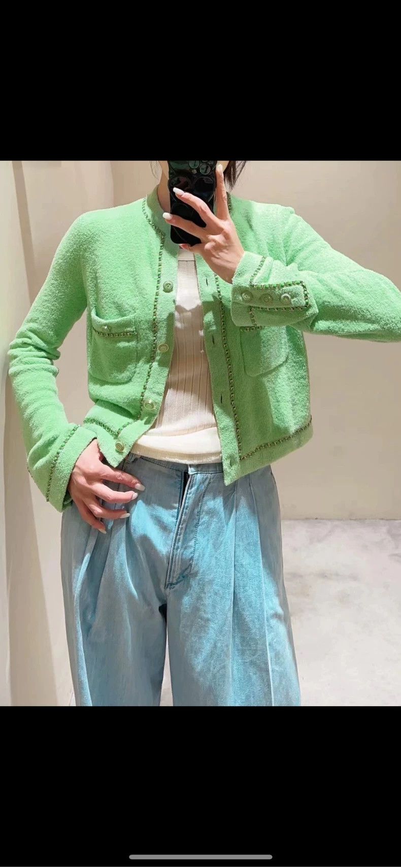 Chanel Chanel Avocado green leather chain cardigan jacket 2504-Nex Size XS / US 0-2 / IT 36-38 - 6 Thumbnail