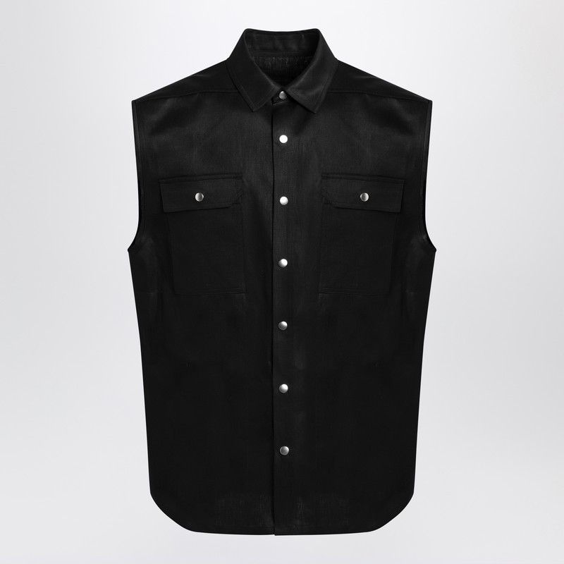 Tシャツ・カットソー RICK OWENS SLEEVELESS BLACK LINEN SHIRT Tシャツ・カットソー RICK OWENS SLEEVELESS BLACK LINEN SHIRT