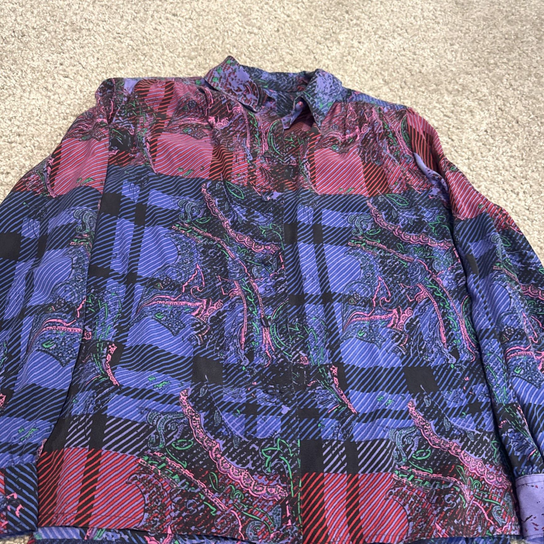 Vintage Vtg 60s Purple Pink Plaid Paisley Button Down Blouse Midi Skirt Homemade Set Size M / US 6-8 / IT 42-44 - 5 Thumbnail