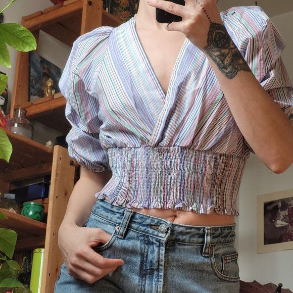 Zara Zara Women Multicolor Stripes 3/4 Sleeve Blouse - Xs Size XS / US 0-2 / IT 36-38 - 1 Thumbnail