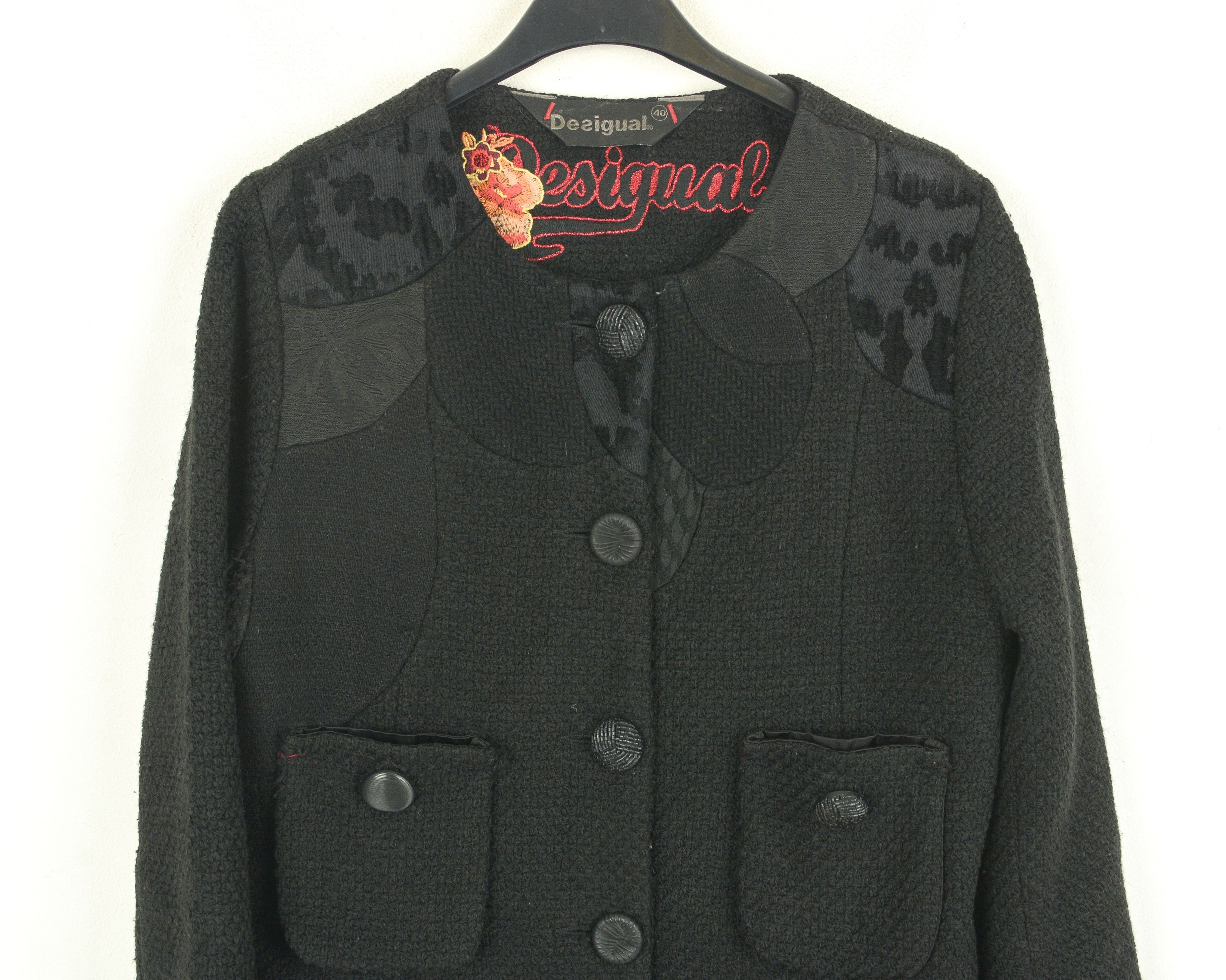 Desigual Womens M Jacket EU 40 Knit Coat US 8 Black Wool Cotton Size M / US 6-8 / IT 42-44 - 2 Thumbnail