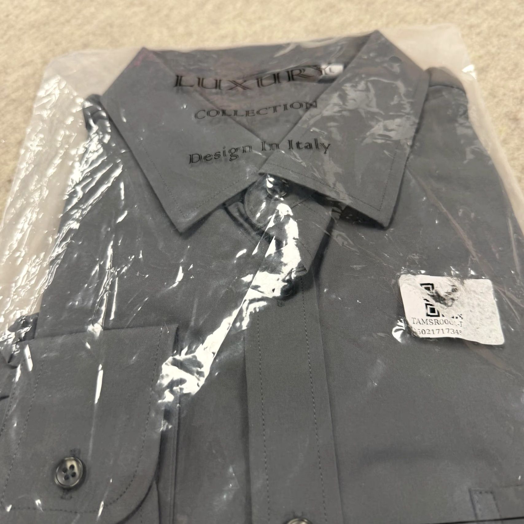 Vintage Luxury Collection Shirt Mens Large Gray Dress Long Sleeve Italian Design Size 42R - 3 Thumbnail