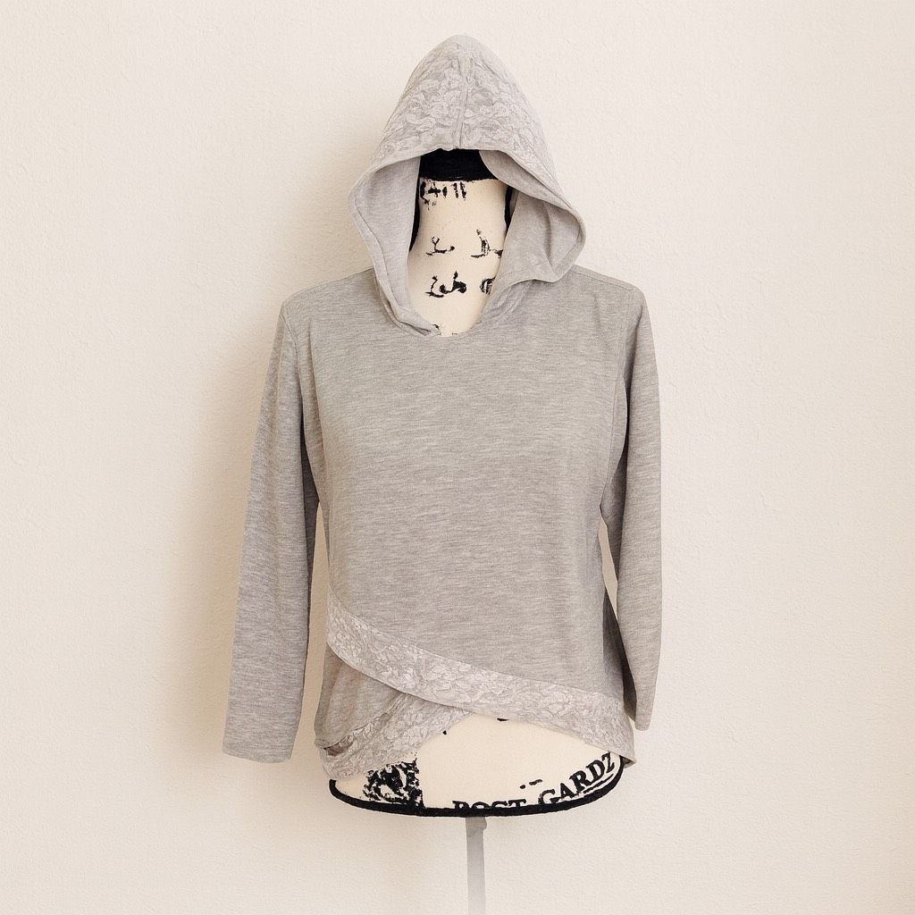 Other Side of Fries Gray Lace Trim Hoodie | Juniors L | Asymmetric Size S / US 4 / IT 40 - 1 Thumbnail