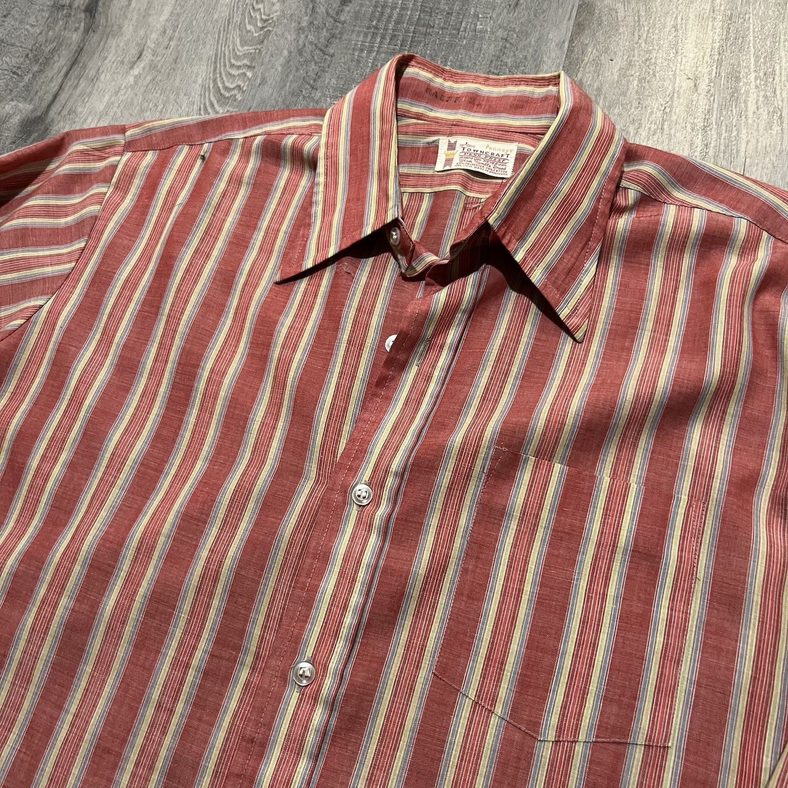 Towncraft VTG 50s 60s Pennys Red Multicolor Striped Button Shirt L Size US L / EU 52-54 / 3 - 3 Thumbnail