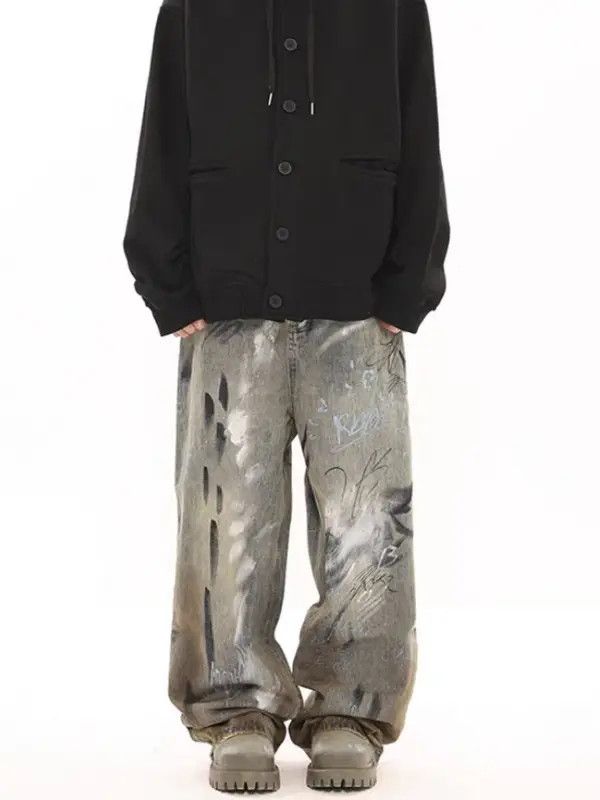 VIBE Street graffiti hand-painted distressed washed baggy jeans Size US 32 / EU 48 - 3 Thumbnail